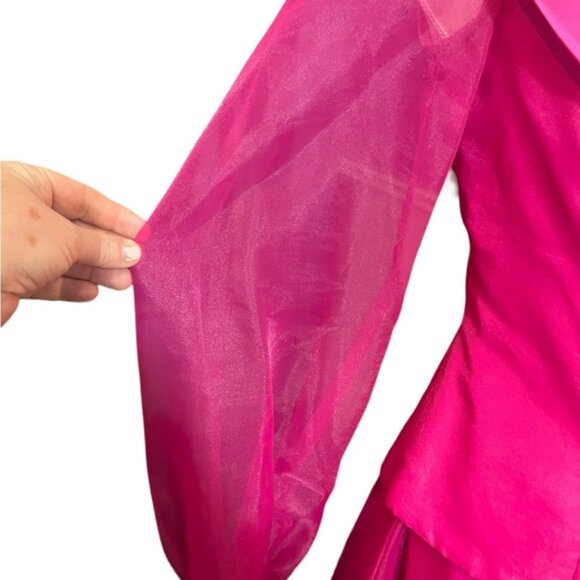 Vintage 80s bright pink Barbie clueless vibes jacket and skirt sheer arms 56 - Picture 4 of 8